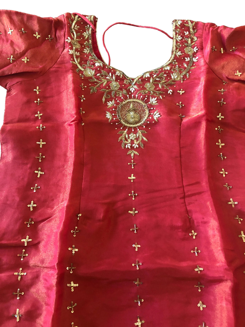 Beautiful shimmer fabric kameez and silk bottom  with organza contrast dupatta (fit to size 40 and 42 )