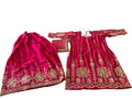 Bridal suit fully handwork shirt with front and back work  and  plain four side lace dupatta (size can fit 40-42 )