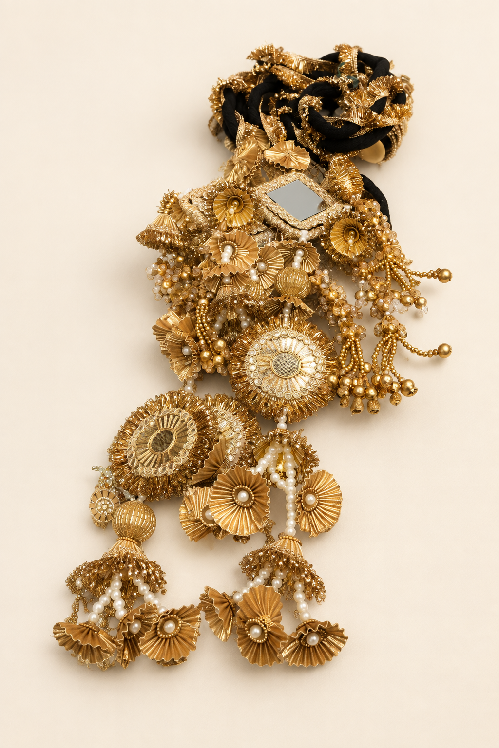 Gold accessory on an ivory background
