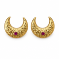 Gold crescent earrings on a white background