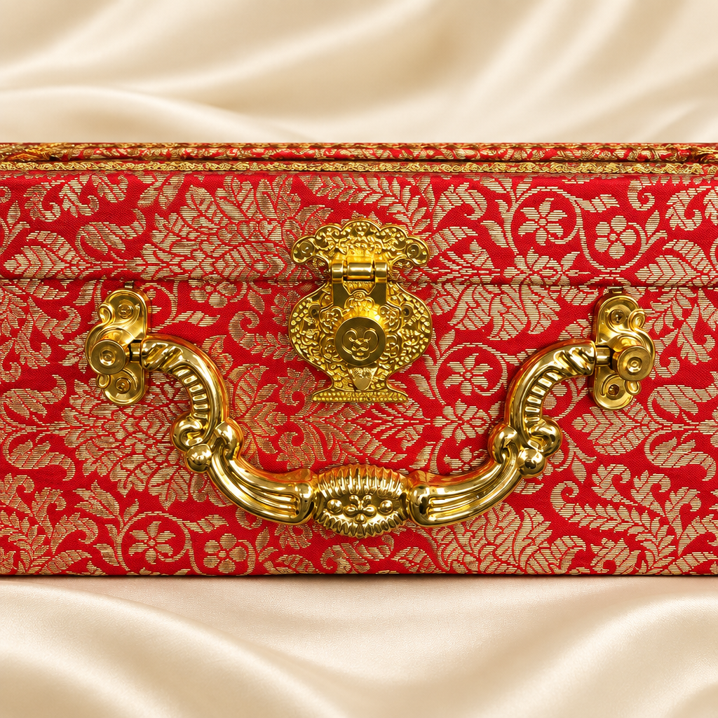 Handle and latch close-up on ivory silk
