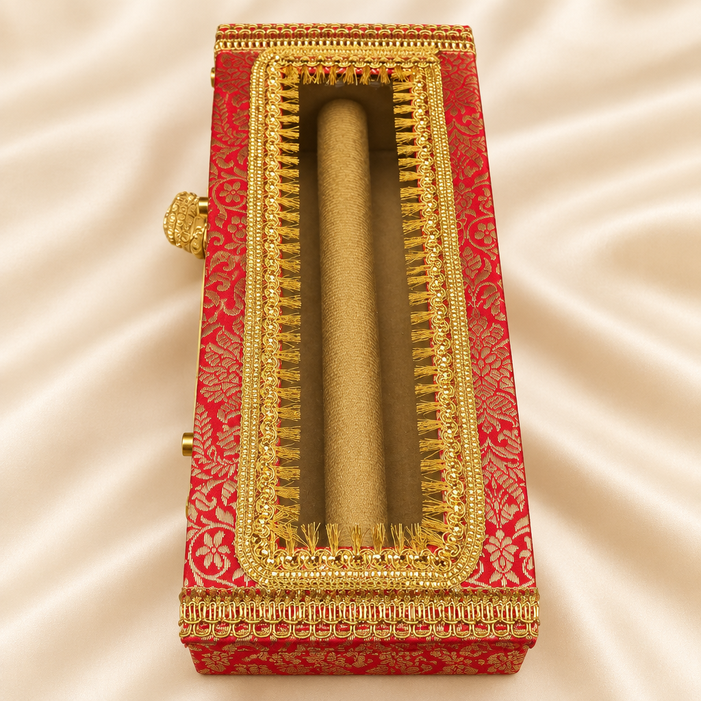 Open bangle box on ivory silk