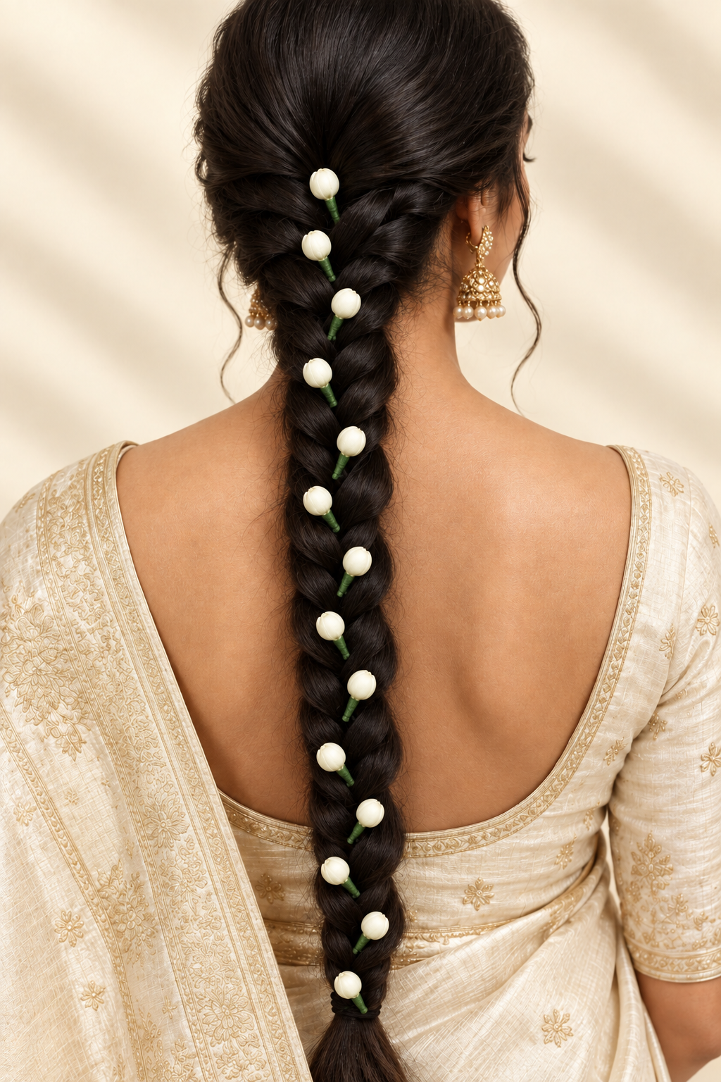 Single ivory buds spaced along a braid