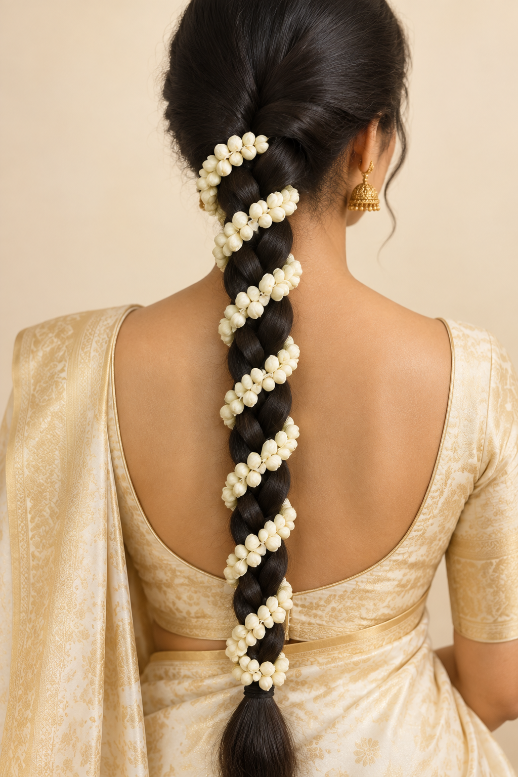 White gajra wrapped around a braid